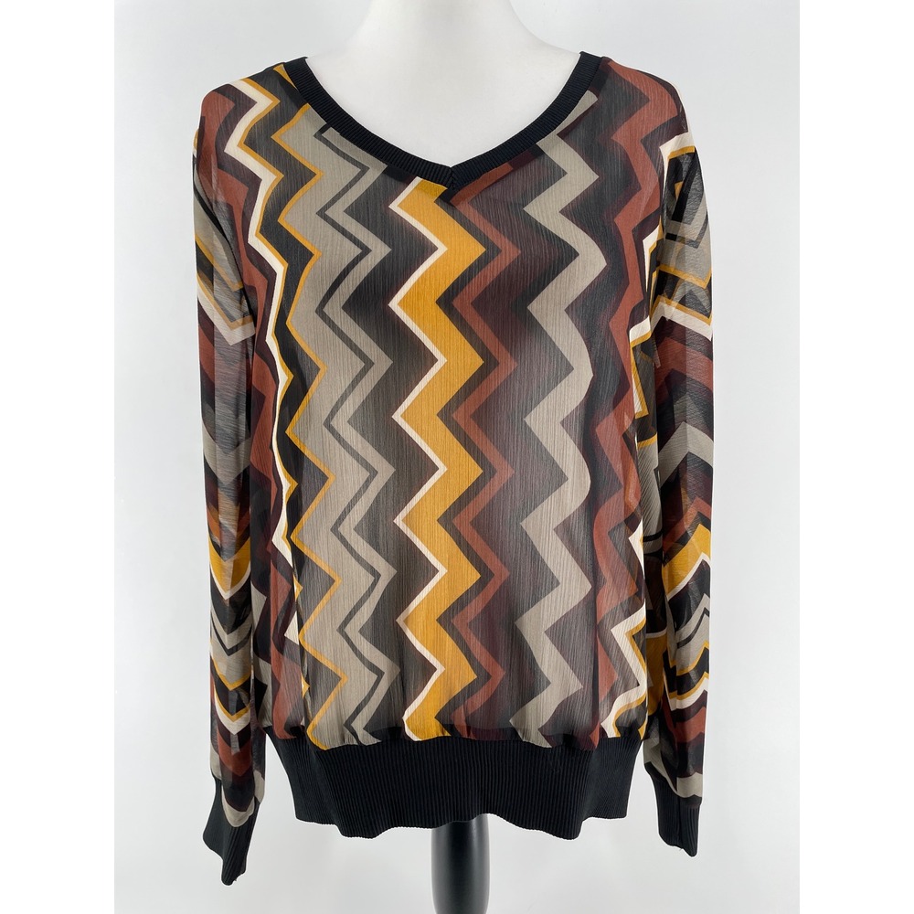 Missoni Target Zigzag Top Womens Large Brown Semi-Sheer Knit Retro Italian 70s